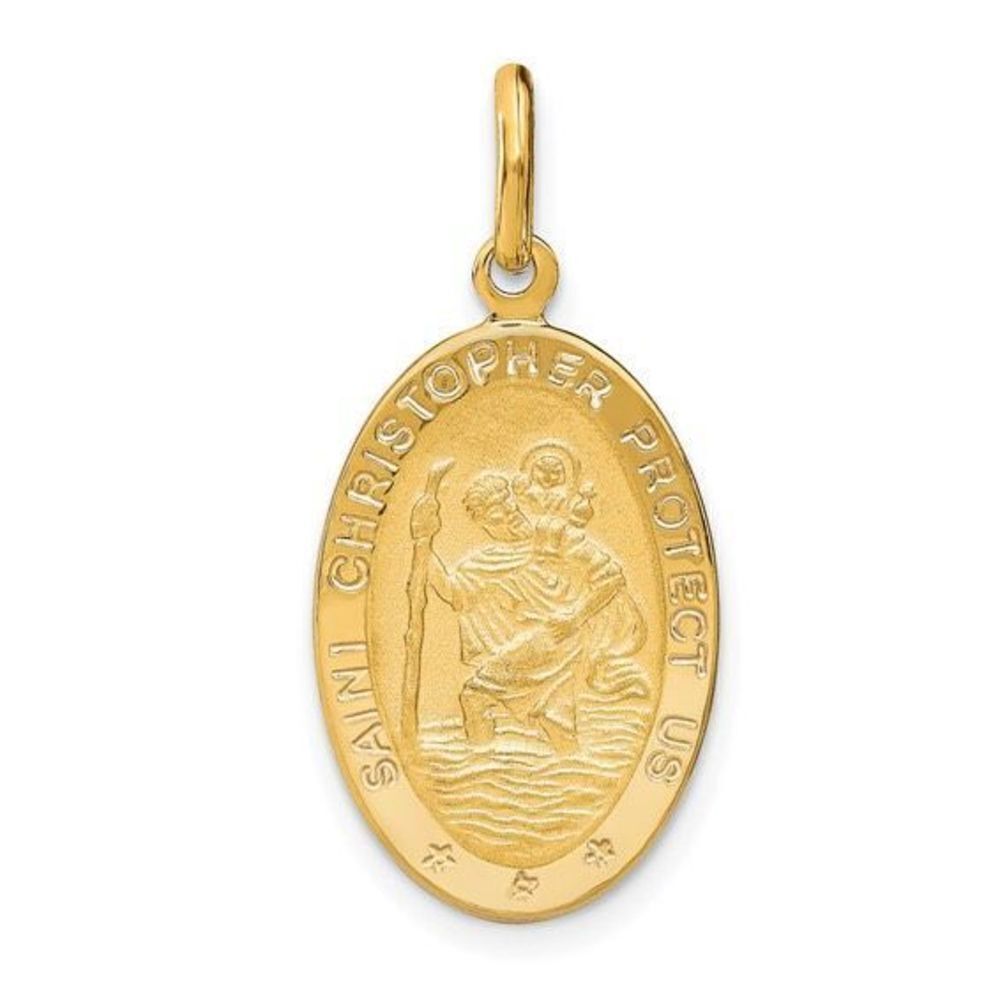 Leslie's 14k Polished and Satin Oval St. Christopher Pendant